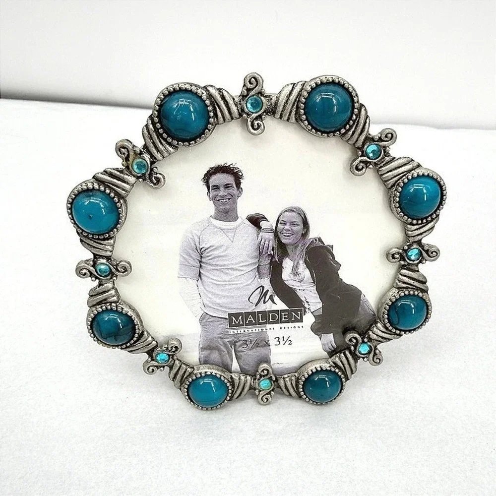 Malden‎ Picture Frame Faux Turquoise Silver Ornate Western Boho 3.5x3.5
